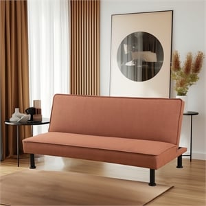 Light Brown Fannel Living Room Sofa bed with Metal Legs