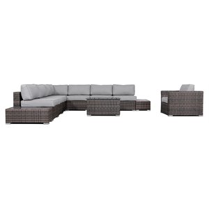 living source international 11-piece rattan sectional set with cushions in brown