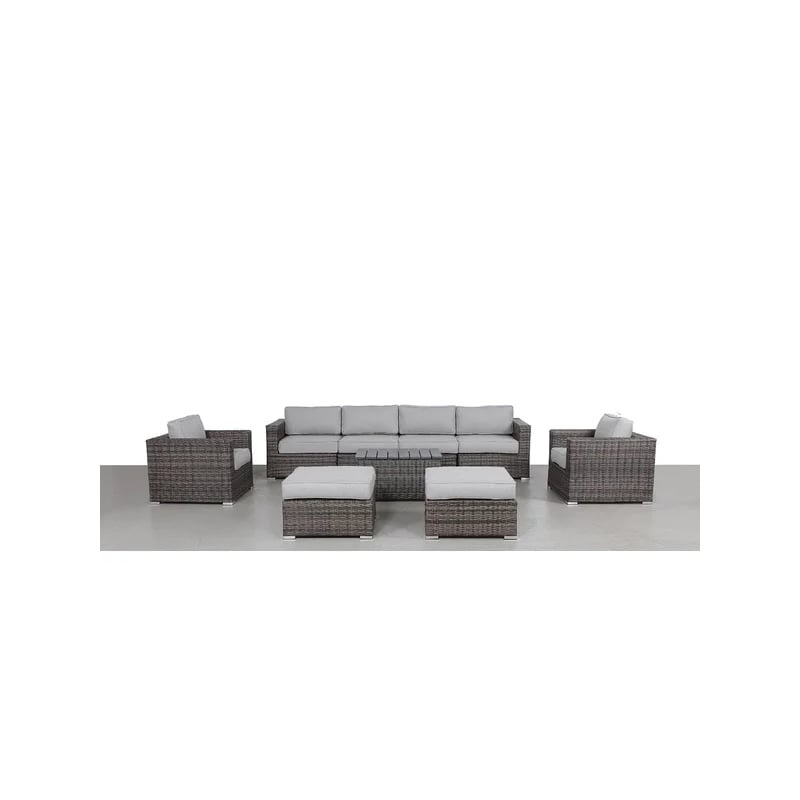Living Source Intl 9-Piece Wicker / Rattan Sectional Set w/ Cushions in Gray