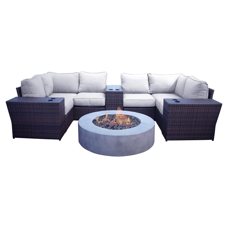 Living Source International 10-Piece Wicker Sectional Set w/Cushions in Gray