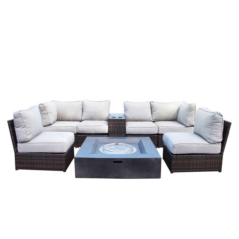 Living Source International 8pc Wicker / Rattan Sectional Set w/Cushion in Brown