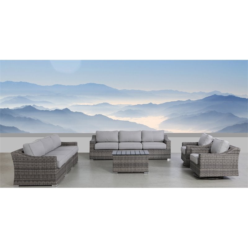 Living Source International 9-Piece Wicker Swivel Rocker Sectional Set in Gray