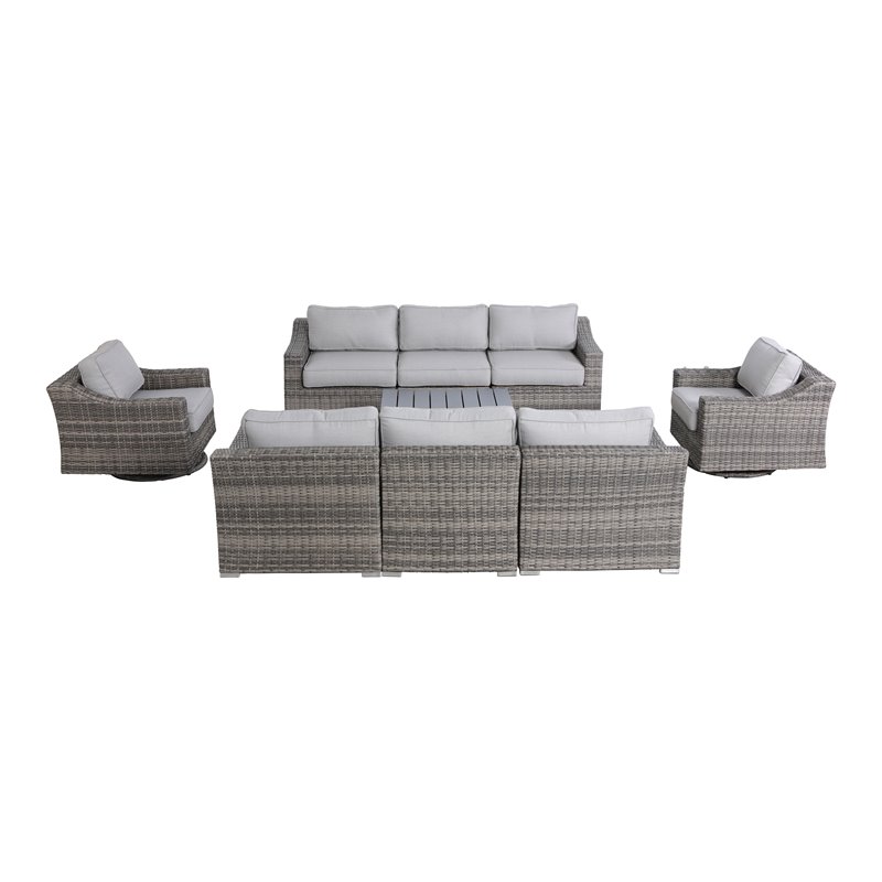 Living Source International 9-Piece Wicker Swivel Rocker Sectional Set in Gray
