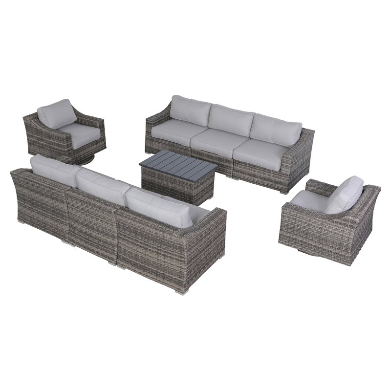 Living Source International 9-Piece Wicker Swivel Rocker Sectional Set in Gray