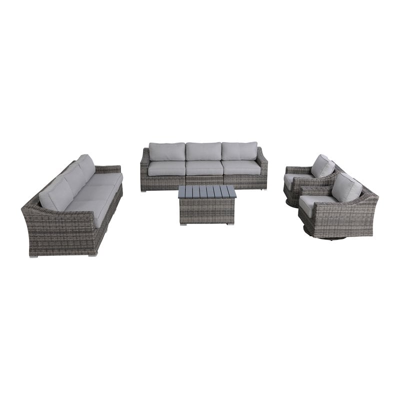 Living Source International 9-Piece Wicker Swivel Rocker Sectional Set - Gray