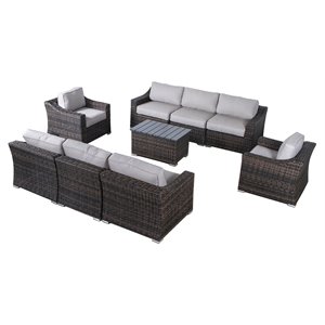 living source international 9-piece wicker sectional set plus cushions in gray