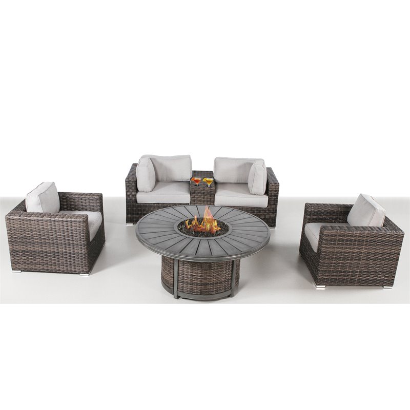 Living Source International 6-Piece Rattan Sectional Seating Group in Espresso