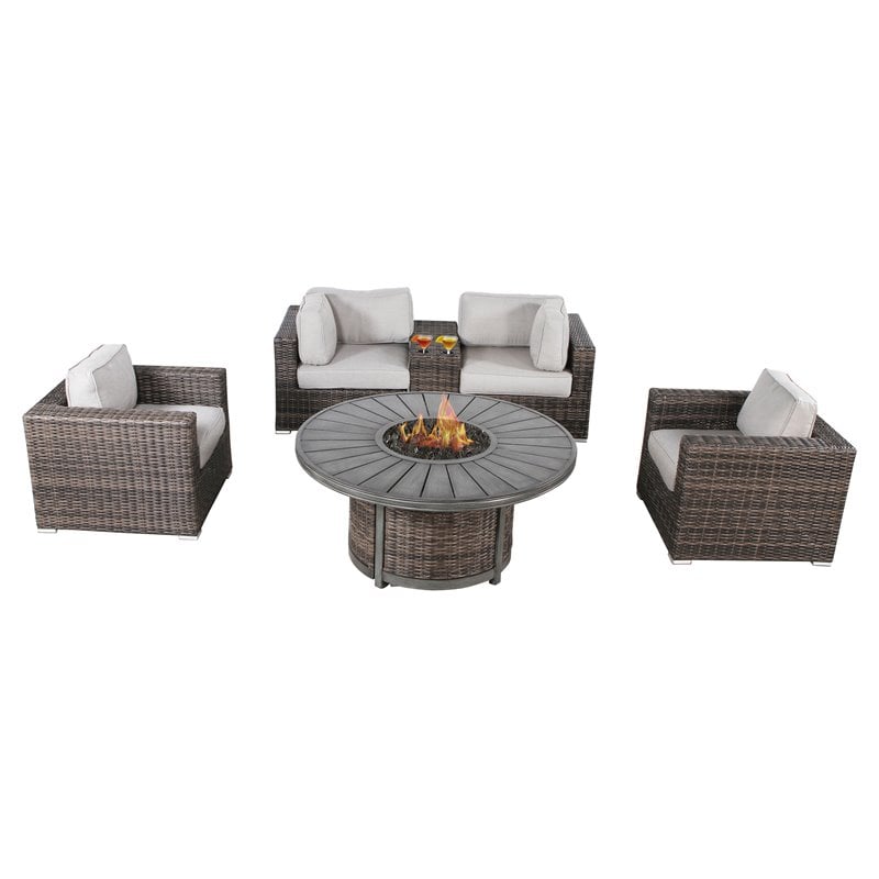 Living Source International 6-Piece Rattan Sectional Seating Group in Espresso