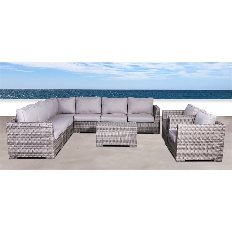 Living Source International 10-Piece Outdoor Sectional Set with Cushions in Gray