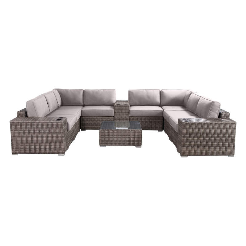 Living Source International 12-Piece Wicker / Rattan Sectional Set in Gray