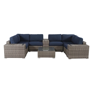 Living Source International 12-Piece Wicker Sectional Set with Cushions in Blue