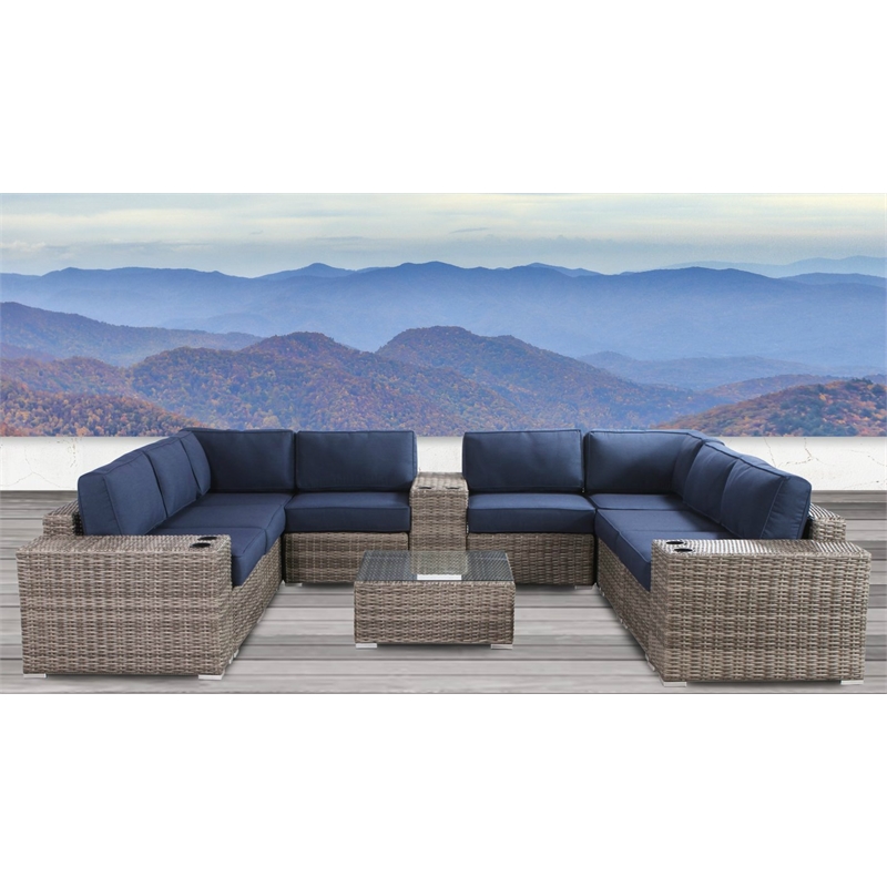 Living Source International 12-Piece Wicker Sectional Set with Cushions in Blue