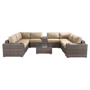 living source international 12-piece wicker sectional set with cushions in beige