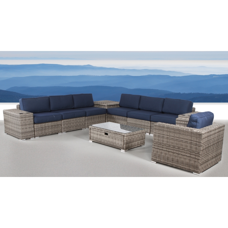 Living Source Intl 11-Piece Wicker / Rattan Sectional Set w/ Cushions in Navy