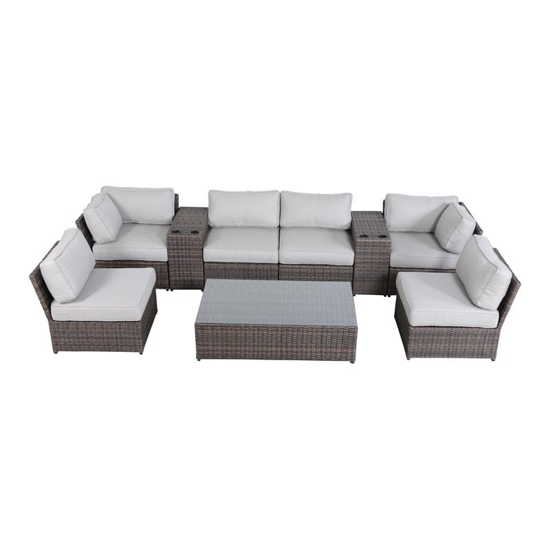 Living Source International 9-Piece Sectional Set with Cushions in Brown