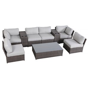 living source international 9-piece sectional set with cushions in brown