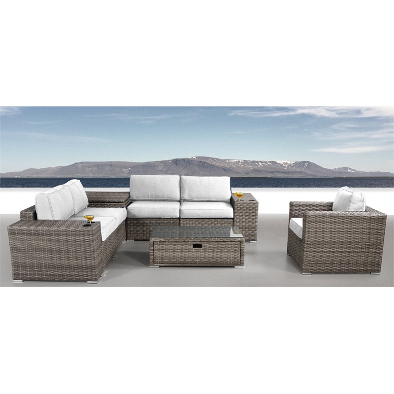 Living Source International 9-Piece Wicker / Rattan Sectional Set in White/Gray