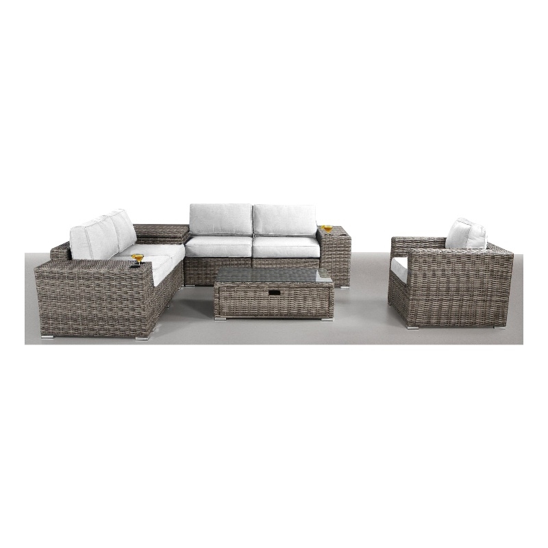 Living Source International 9-Piece Wicker / Rattan Sectional Set in White/Gray