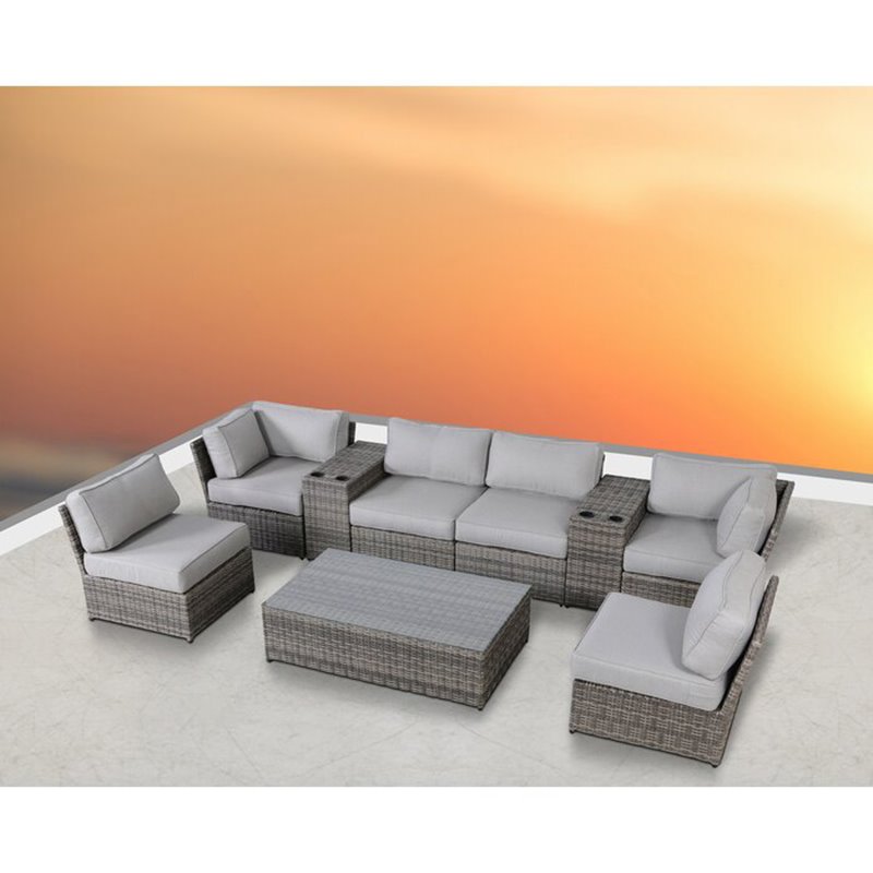 Living Source International 9-Piece Wicker Sectional Set with Cushions - Gray