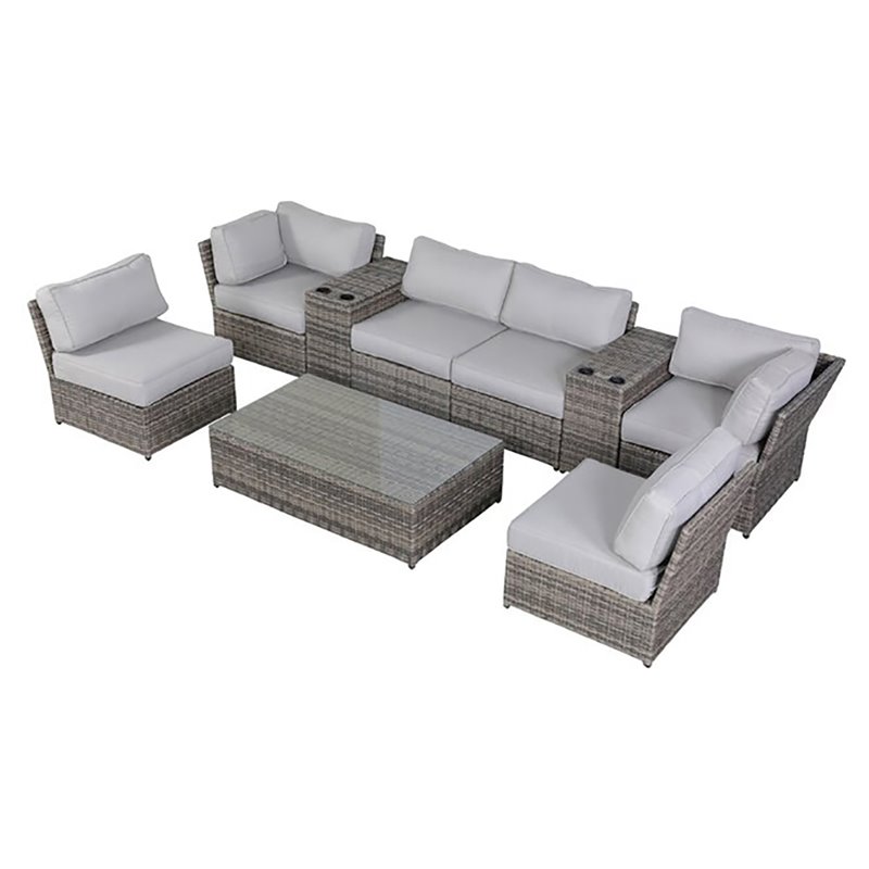 Living Source International 9-Piece Wicker Sectional Set with Cushions - Gray