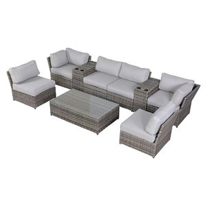 living source international 9-piece wicker sectional set with cushions - gray