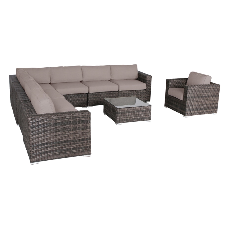 Living Source International 9-Piece Wicker / Rattan Sectional Set in Chocolate