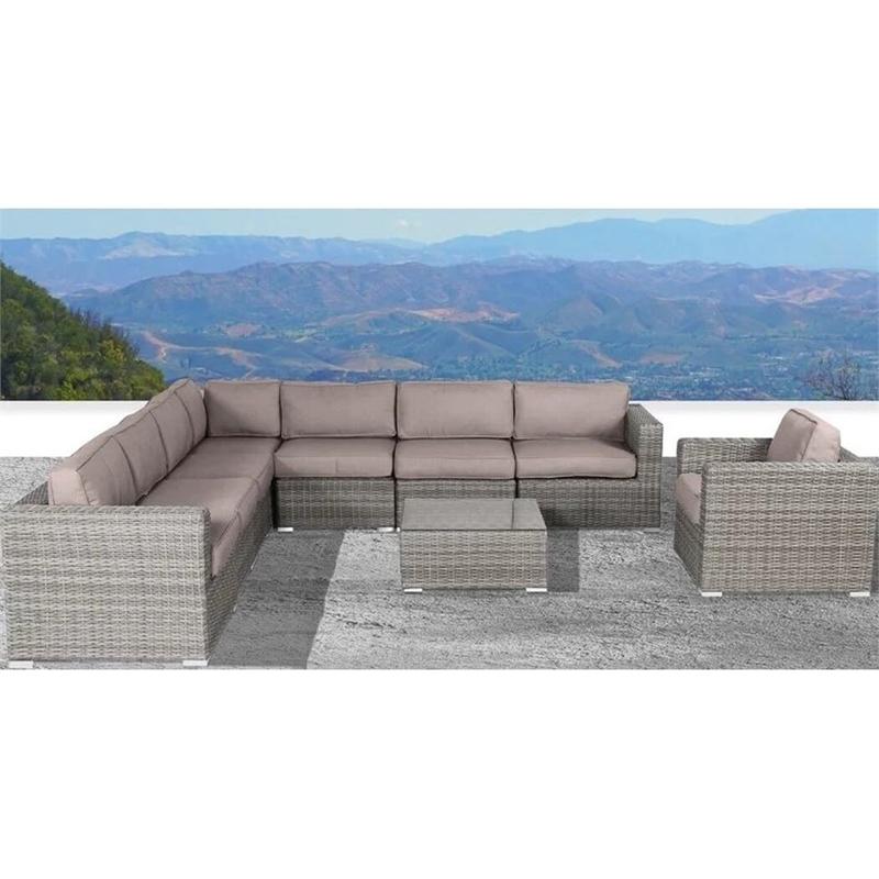Living Source International 9-Piece Wicker / Rattan Sectional Set in Chocolate
