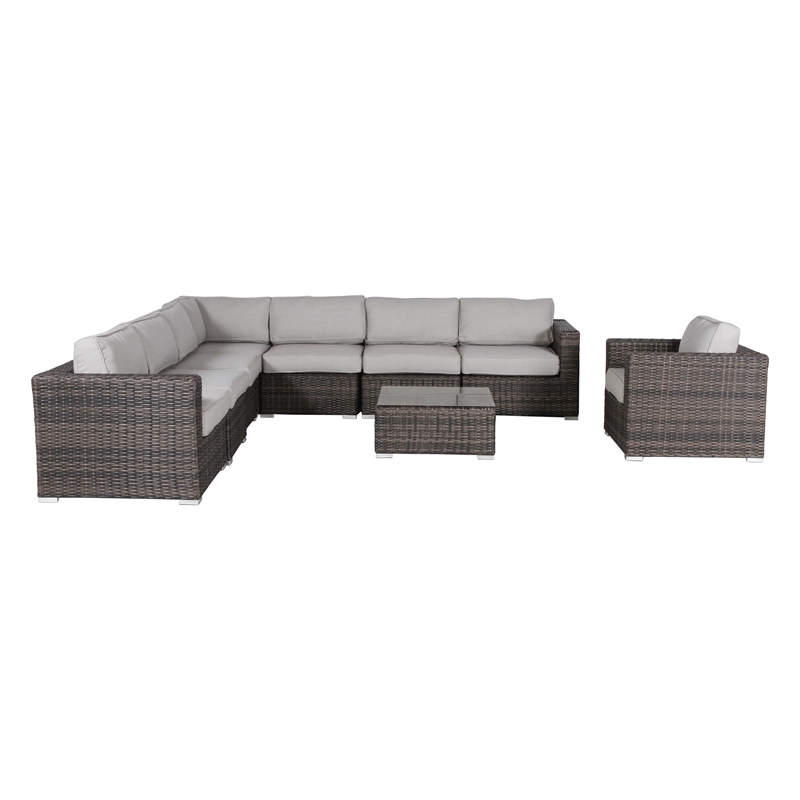 Living Source International 9-Piece Wicker / Rattan Sectional Set in Chocolate