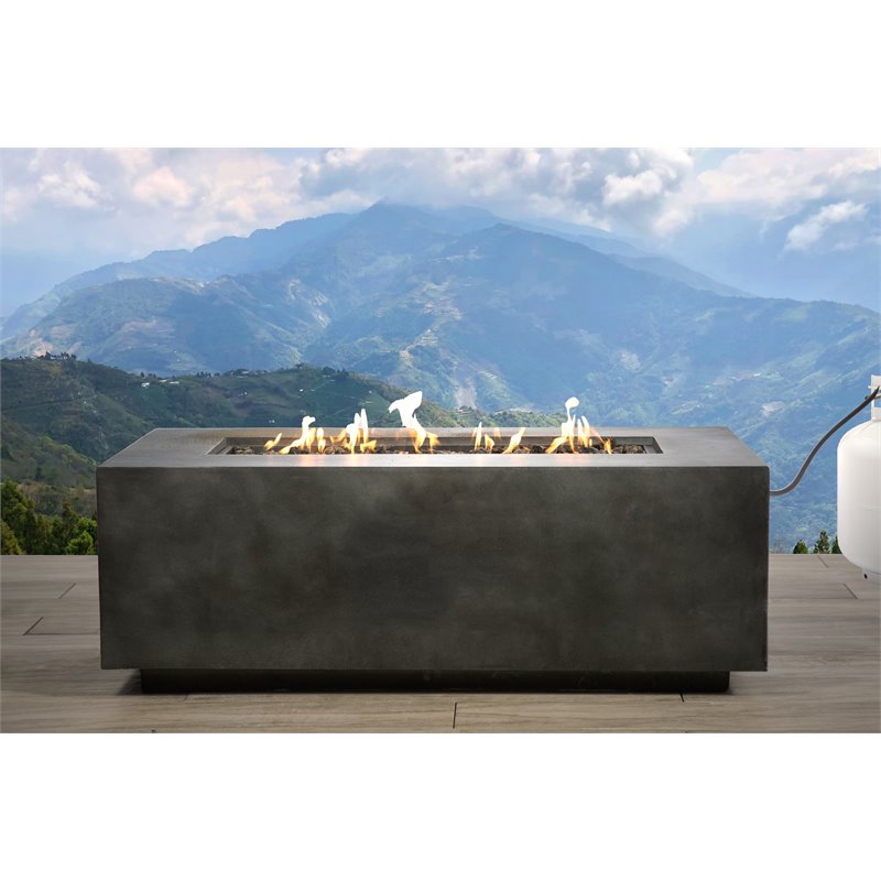 Living Source International Concrete Propane Fire Pit Table in Charcoal Finish