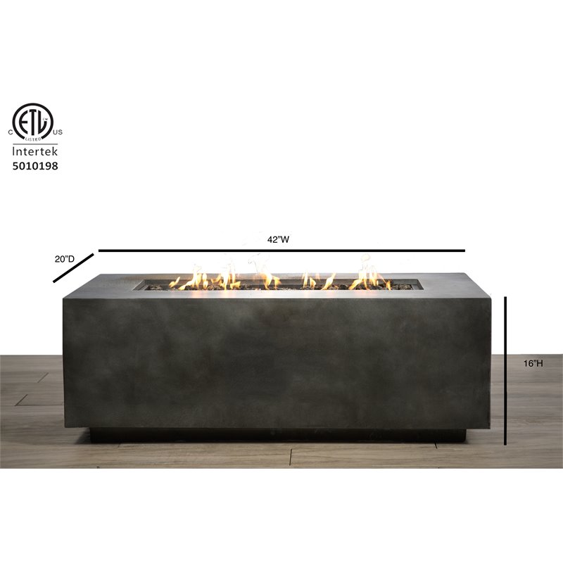 Living Source International Concrete Propane Fire Pit Table in Charcoal Finish