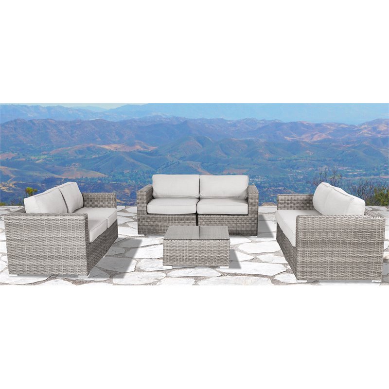 Living Source International 7-Piece Rattan Sectional Set with Cushion in Gray