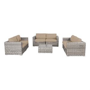 Living Source International 7-Piece Wicker / Rattan Sectional Set in Beige