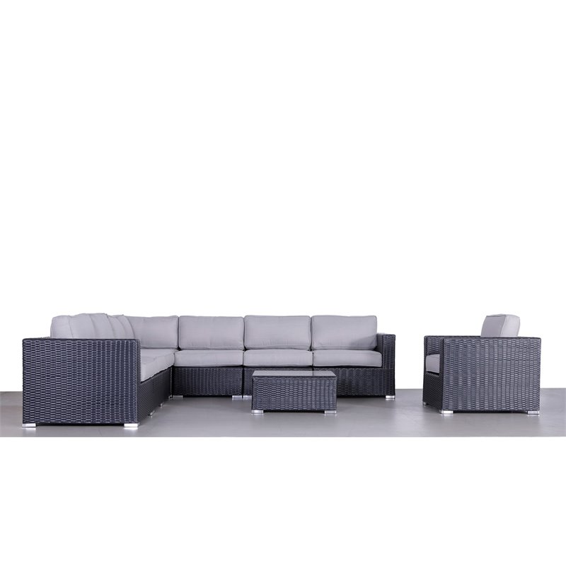 Living Source International 9-Piece Wicker Sectional Set with Cushions in Black