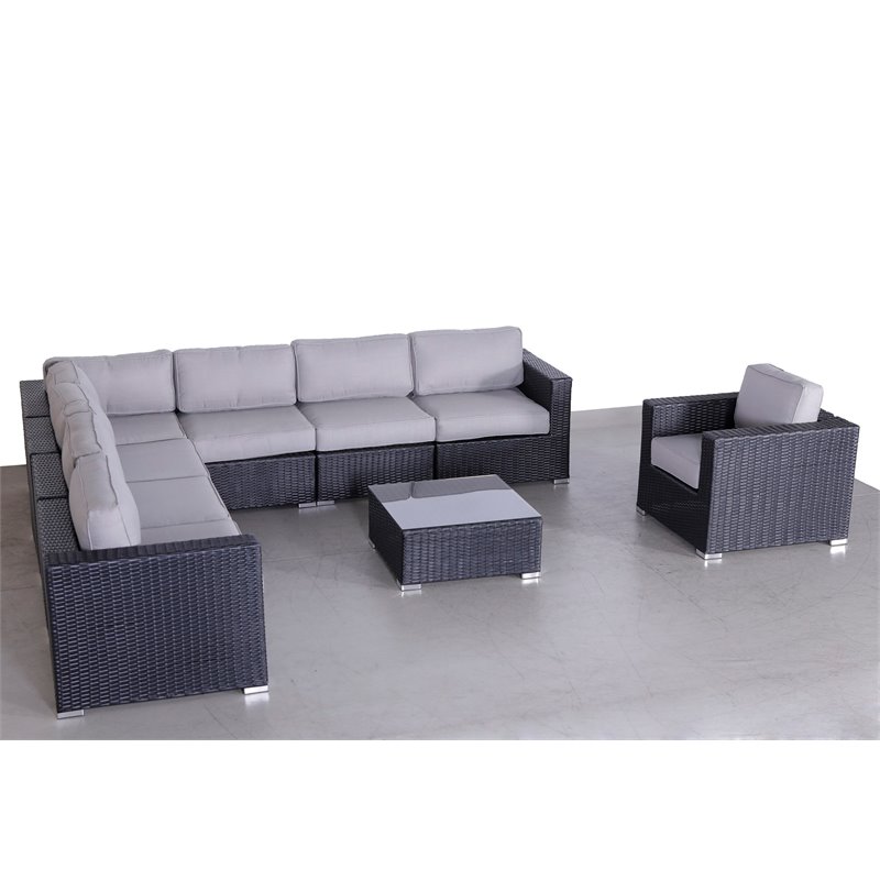 Living Source International 9-Piece Wicker Sectional Set with Cushions in Black