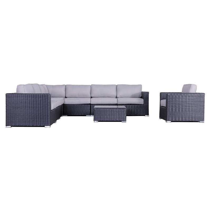 Living Source International 9-Piece Wicker Sectional Set with Cushions in Black