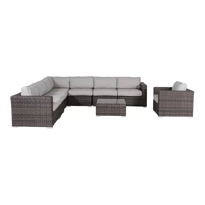 Living Source International 9-Piece Sectional Sofa Set with Cushions in Espresso