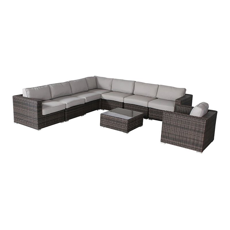 Living Source International 9-Piece Sectional Sofa Set with Cushions in Espresso