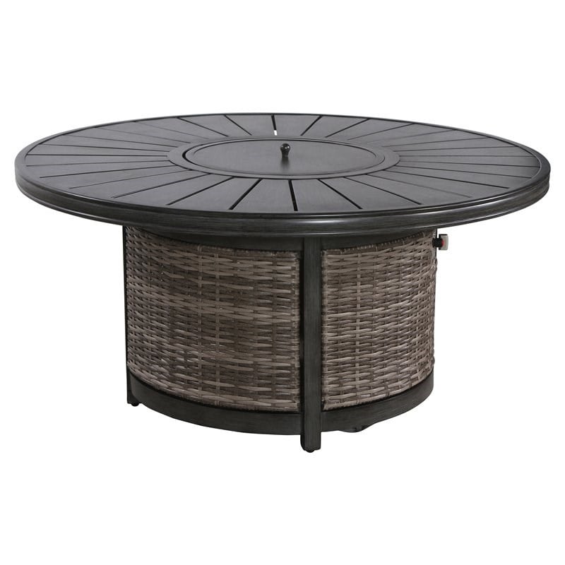 Living Source International Modern Aluminum/Wicker Propane Fire Pit Table - Gray