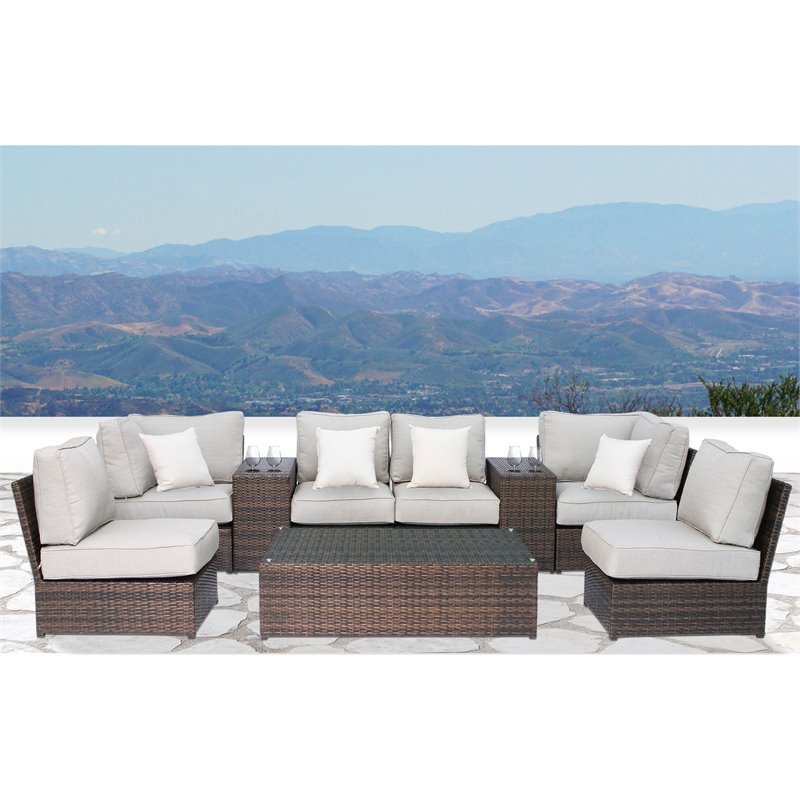 Living Source International 9-Piece Wicker Sectional Set with Cushions in Brown