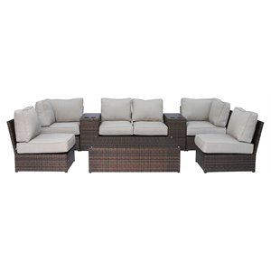 living source international 9-piece wicker sectional set with cushions in brown