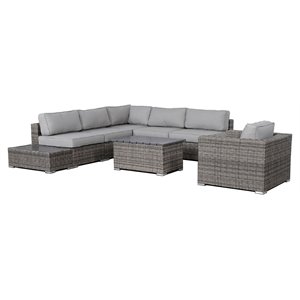 living source international 9-piece wicker sectional set with cushions in gray