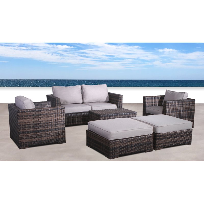 Living Source International 7-piece Wicker Sectional Set w/Cushions in Espresso