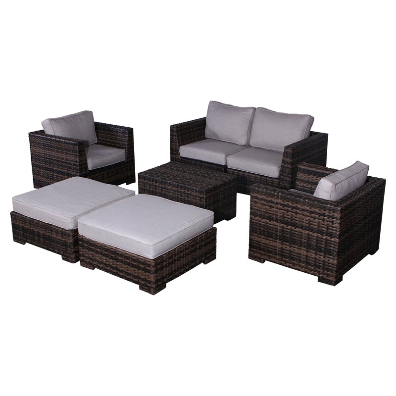 Living Source International 7-piece Wicker Sectional Set w/Cushions in Espresso