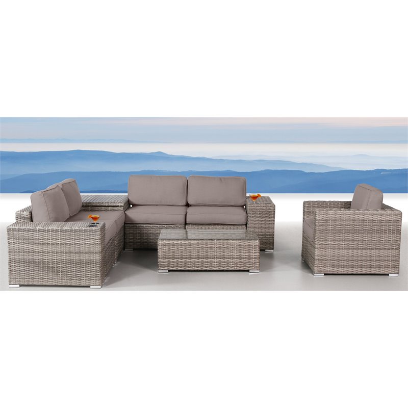 Living Source International 9-Piece Wicker / Rattan Sectional Set in Gray