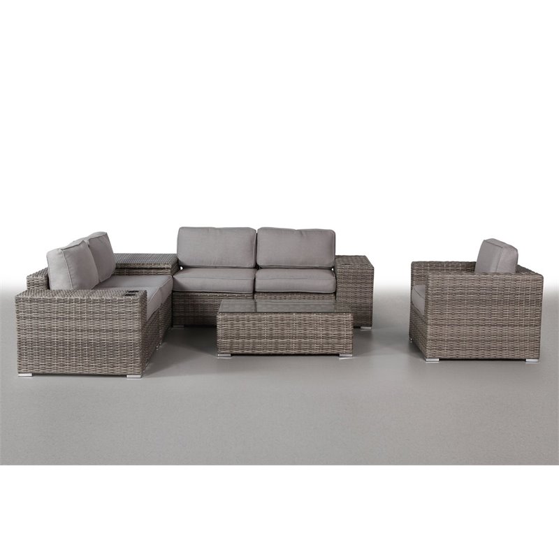 Living Source International 9-Piece Wicker / Rattan Sectional Set in Gray