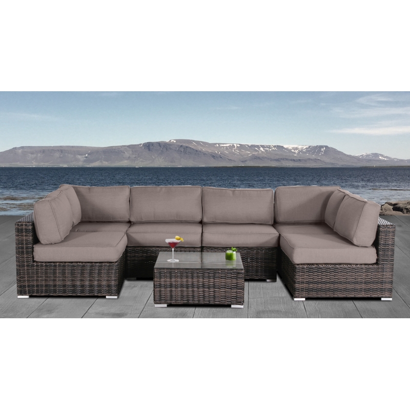 Living Source International 7-piece Wicker Sectional Set with Cushion in Brown