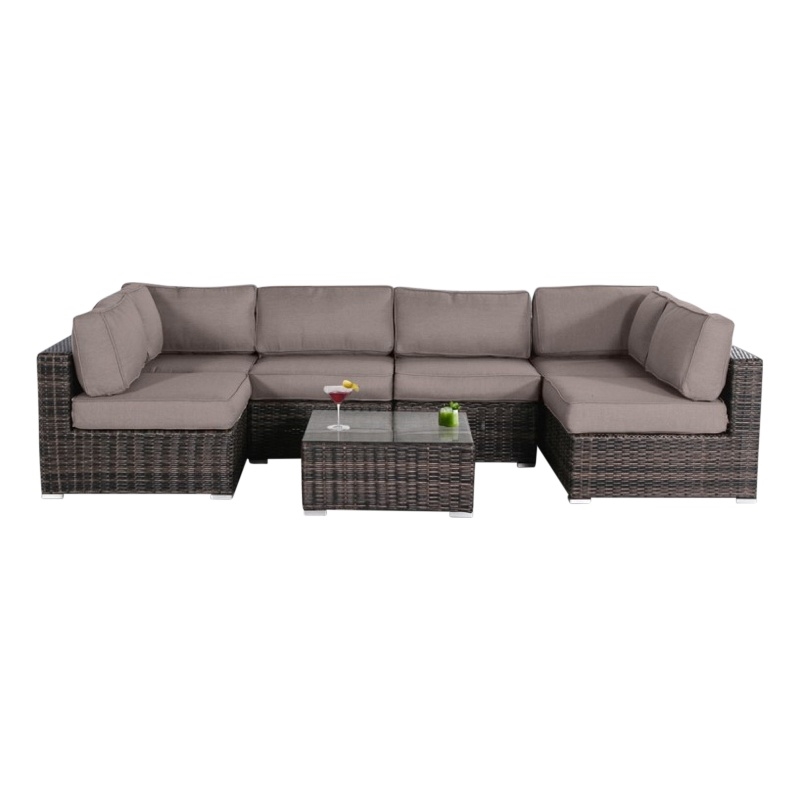 Living Source International 7-piece Wicker Sectional Set with Cushion in Brown