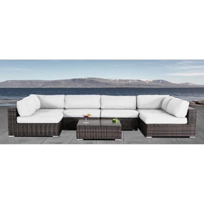 Living Source International 7-piece Wicker Sectional Set w/Cushions in Brown