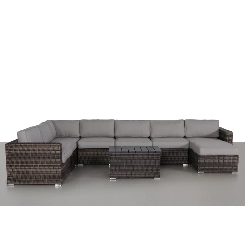 Living Source International 9-Piece Wicker / Rattan Sectional Set in Espresso