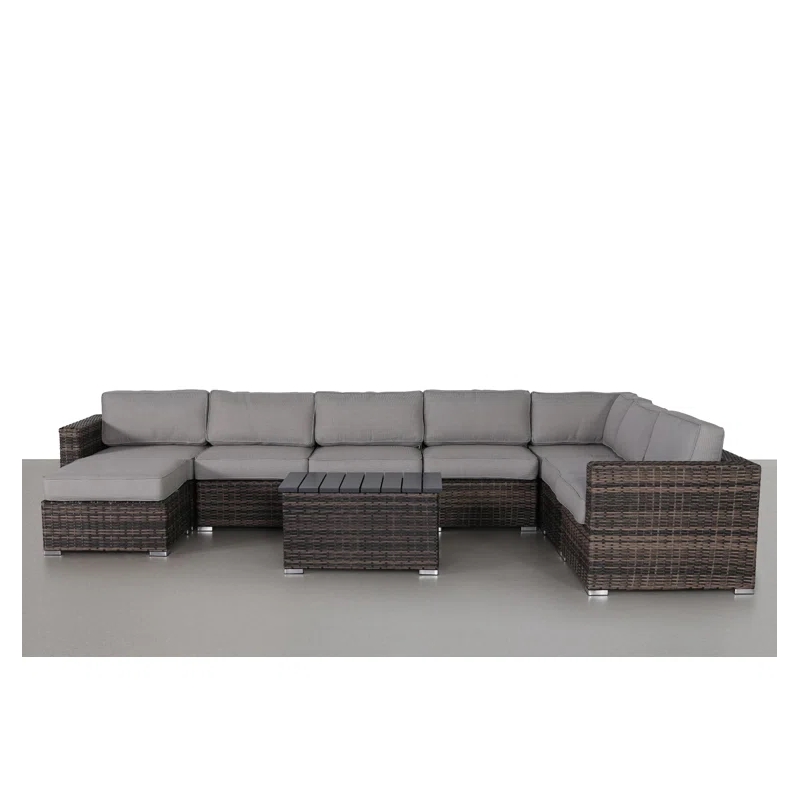 Living Source International 9-Piece Wicker / Rattan Sectional Set in Espresso